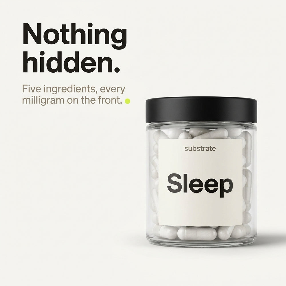Nothing hidden — five ingredients, every milligram on the front